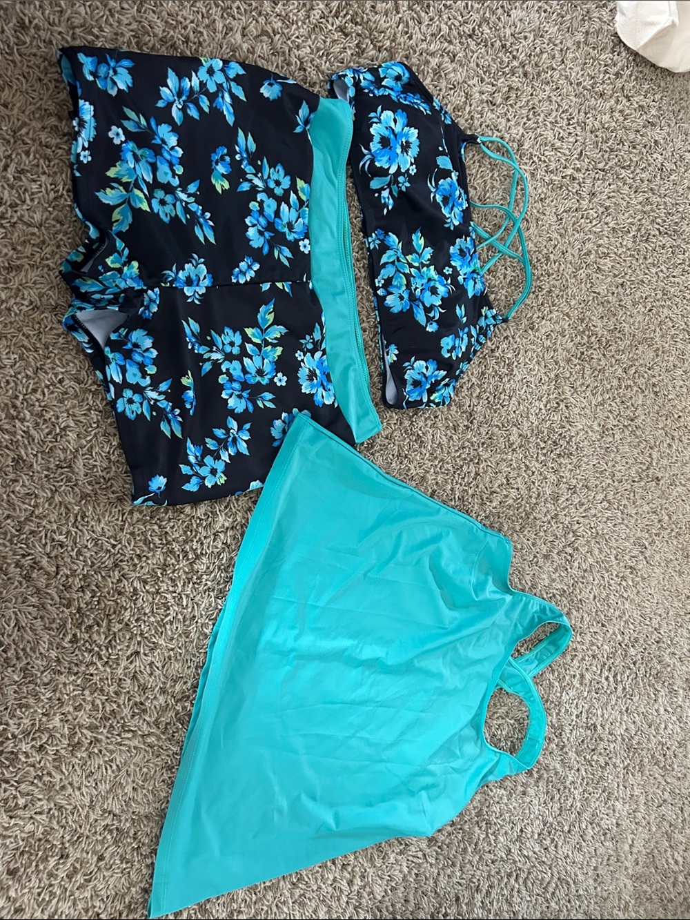 Black & Turquoise Floral Women’s Two-Piece Swim Set with Turquoise Cover-Up